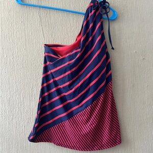 Women’s Size Medium DKNY Swim Tankini One Shoulder Red Blue Top Donna Karan